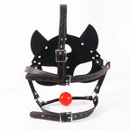 Dominitoy Black Fox Ear BDSM Mask - Adjustable Leather Bondage Gag Harness Set