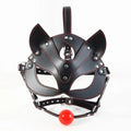 Dominitoy Black Fox Ear BDSM Mask - Adjustable Leather Bondage Gag Harness Set
