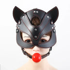 Dominitoy Black Fox Ear BDSM Mask - Adjustable Leather Bondage Gag Harness Set