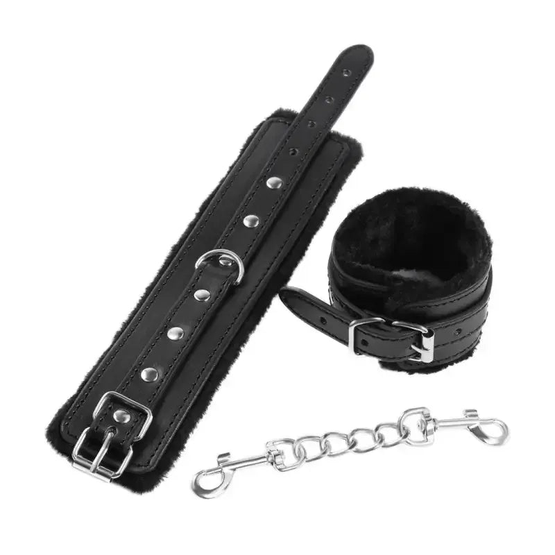 Dominitoy Black / Handcuff Plush Leatherette Ankle & Wrist Cuffs – Adjustable BDSM Restraints