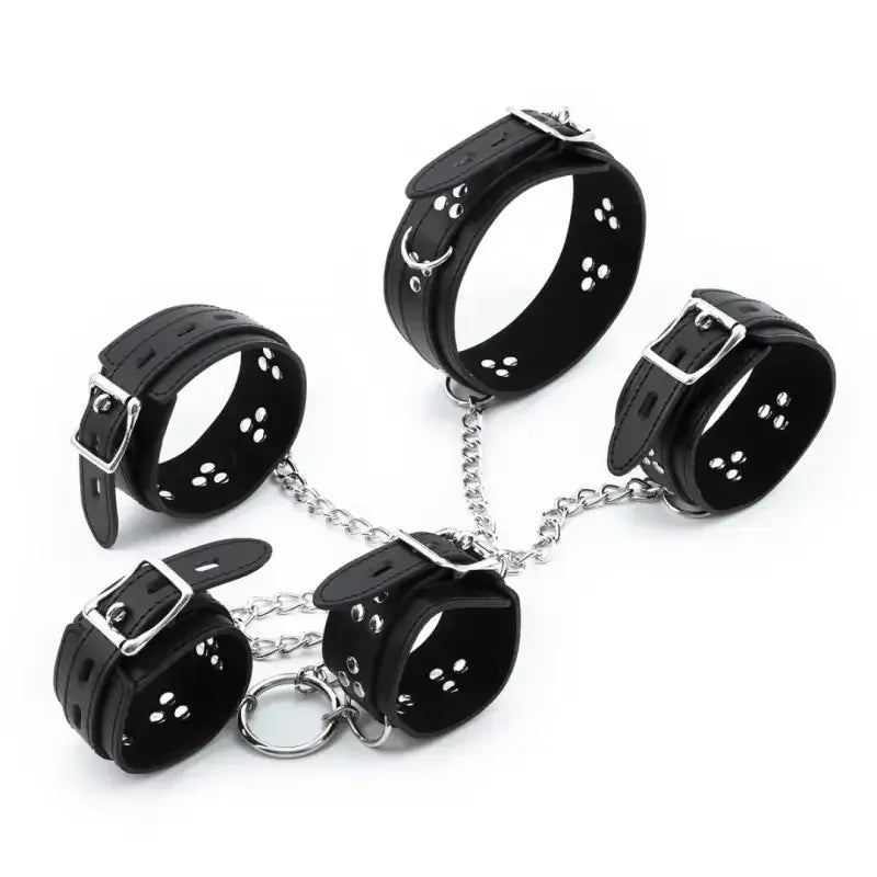 Dominitoy Black Hogtie Kit: 5-Piece PU Leather Bondage Restraint Set