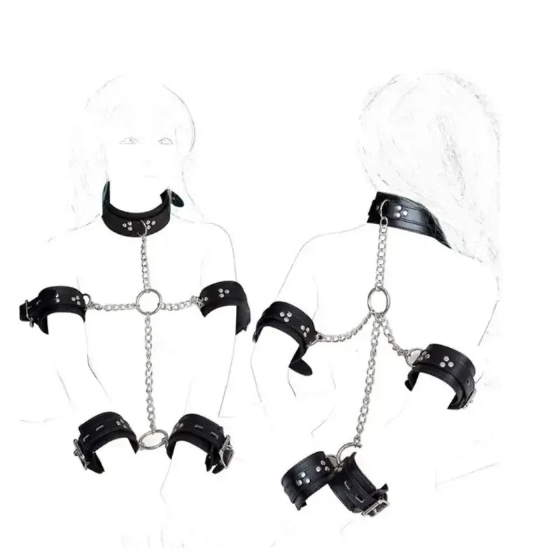Dominitoy Black Hogtie Kit: 5-Piece PU Leather Bondage Restraint Set