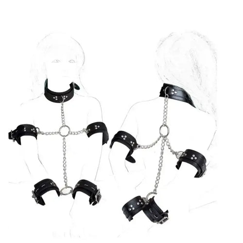 Dominitoy Black Hogtie Kit: 5-Piece PU Leather Bondage Restraint Set