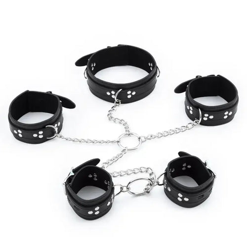 Dominitoy Black Hogtie Kit: 5-Piece PU Leather Bondage Restraint Set