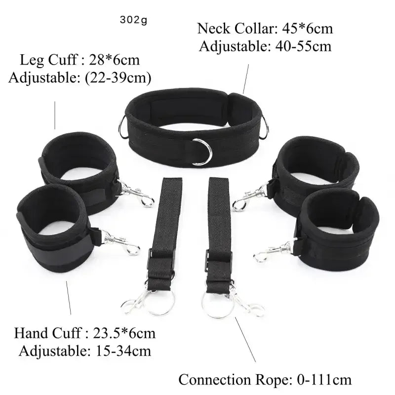 Dominitoy Black Hogtie Kit — Adjustable Padded Collar & Cuffs Set for Comfortable Bondage