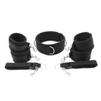 Dominitoy Black Hogtie Kit — Adjustable Padded Collar & Cuffs Set for Comfortable Bondage