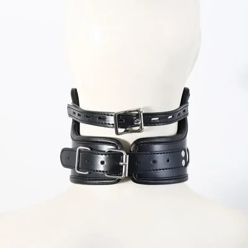 Dominitoy Black Leather Ball Gag Collar with Chain Leash - Adjustable BDSM Restraint Set