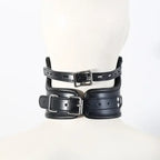 Dominitoy Black Leather Ball Gag Collar with Chain Leash - Adjustable BDSM Restraint Set