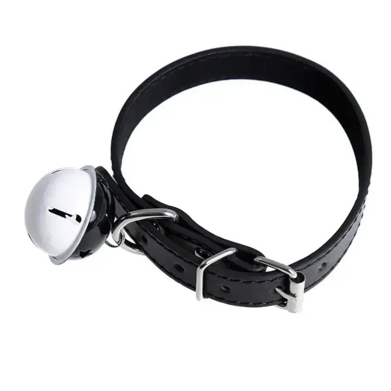 Dominitoy Black Leather BDSM Collar with Bell - Adjustable Bondage Restraint