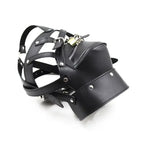 Dominitoy Black Leather BDSM Hood Lockable Head Harness Full Face Mask Restraint