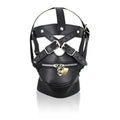 Dominitoy Black Leather BDSM Hood Lockable Head Harness Full Face Mask Restraint