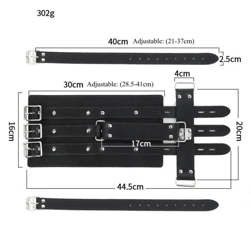 Dominitoy Black Leather Bondage Restraints – Adjustable Back-to-Back Arm Cuffs