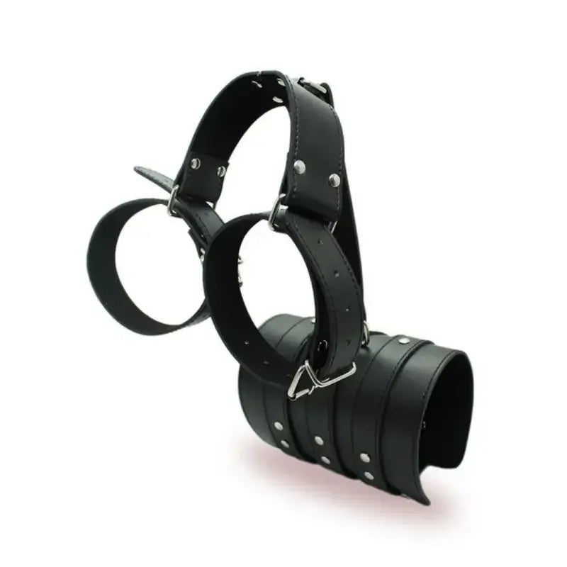 Dominitoy Black Leather Bondage Restraints – Adjustable Back-to-Back Arm Cuffs