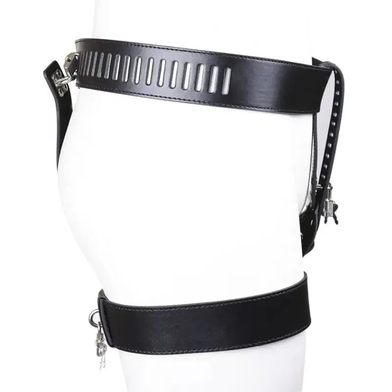 Dominitoy Black Leather Chastity Belt for Women – Adjustable Lockable Harness