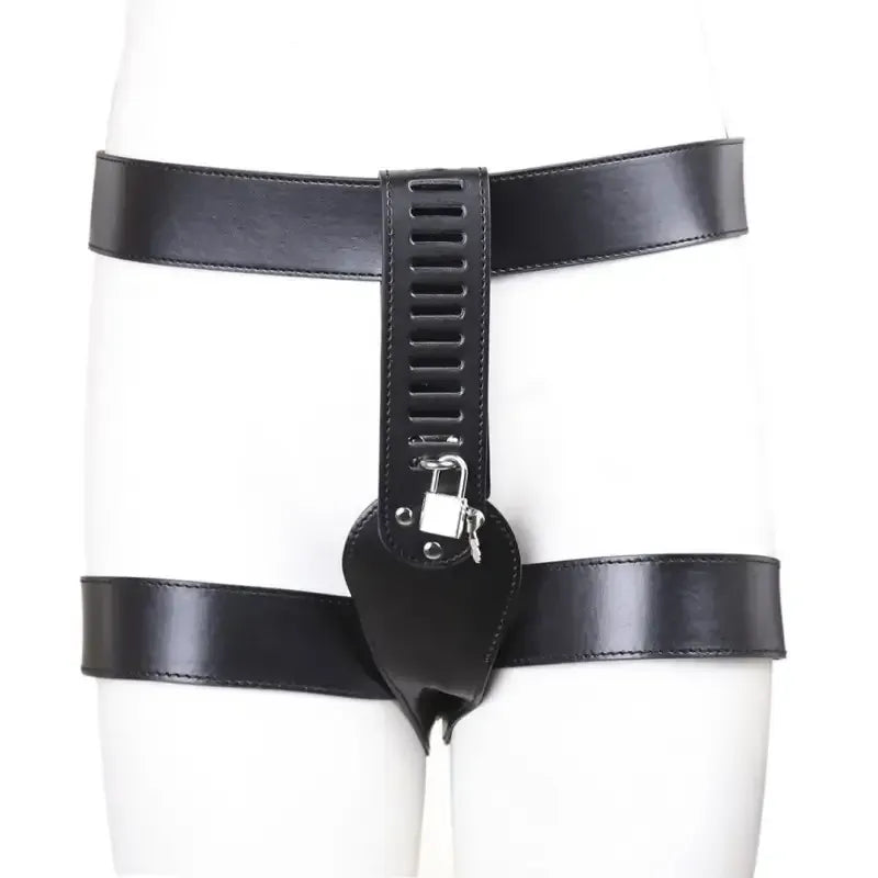 Dominitoy Black Leather Chastity Belt for Women – Adjustable Lockable Harness