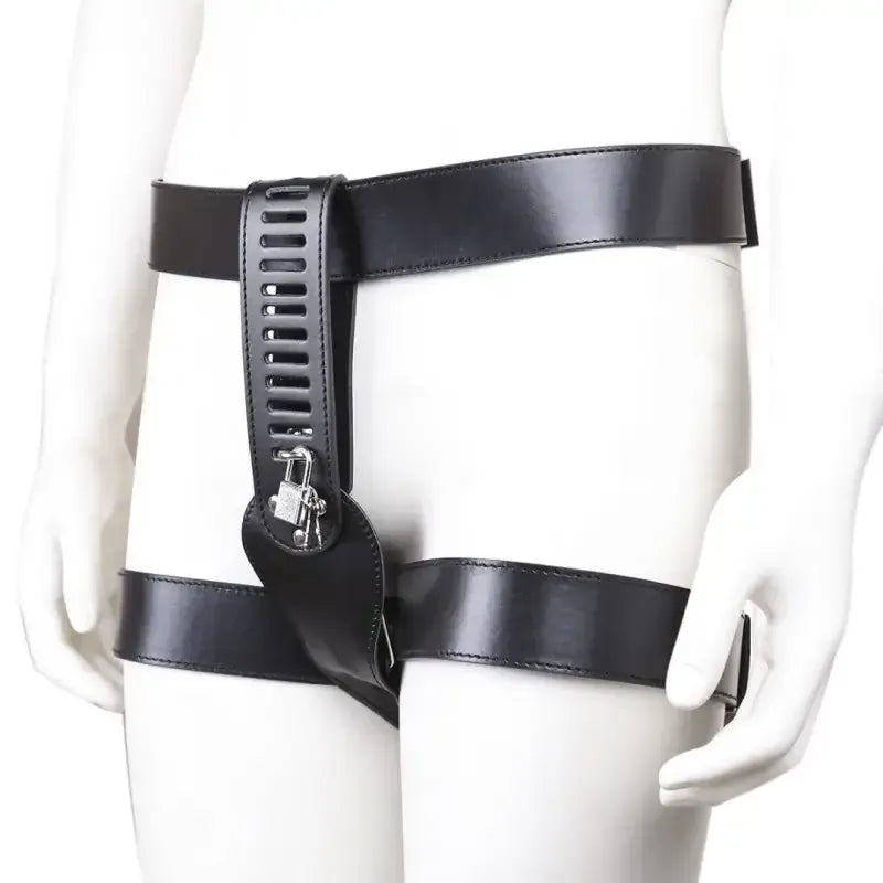 Dominitoy Black Leather Chastity Belt for Women – Adjustable Lockable Harness