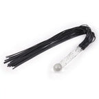 Dominitoy 50cm black leather flogger side view with glass ball handle