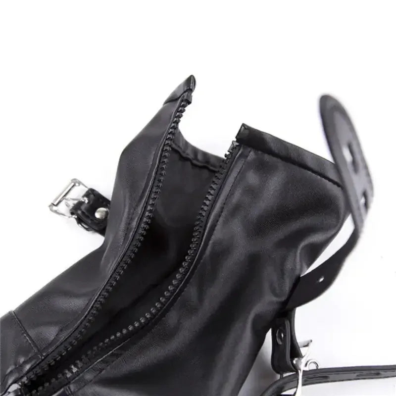 Dominitoy Black Leather Foot Restraint Boots - Lockable BDSM Bondage Gear M/L