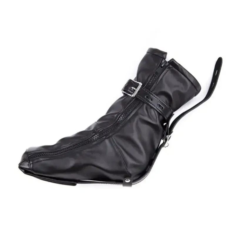 Dominitoy Black Leather Foot Restraint Boots - Lockable BDSM Bondage Gear M/L
