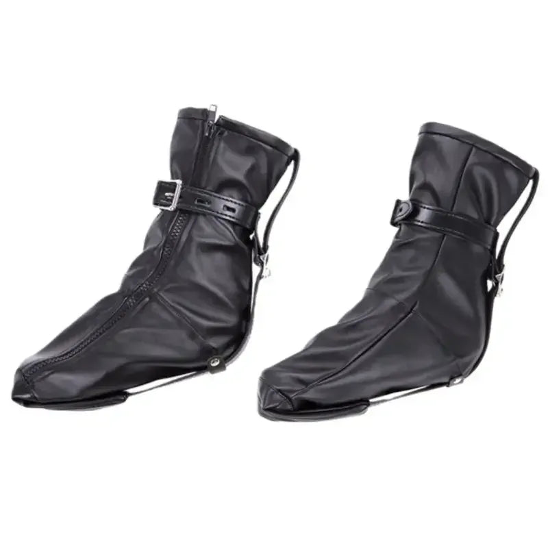 Dominitoy Black Leather Foot Restraint Boots - Lockable BDSM Bondage Gear M/L