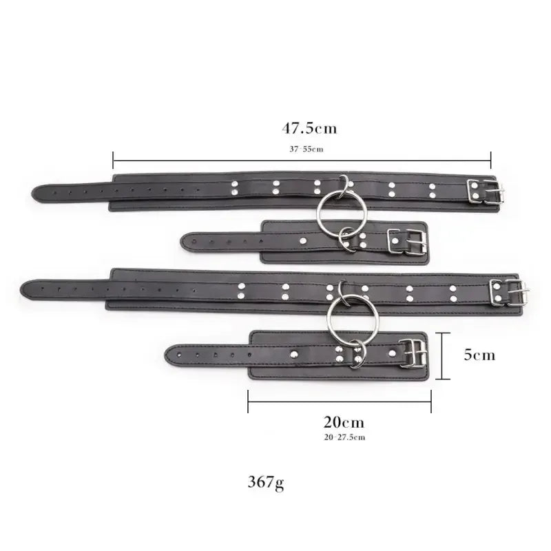 Dominitoy Black Leather Hogtie Restraint Set: Adjustable Ankle & Wrist Bondage Cuffs