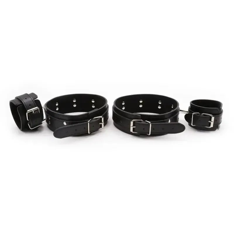 Dominitoy Black Leather Hogtie Restraint Set: Adjustable Ankle & Wrist Bondage Cuffs