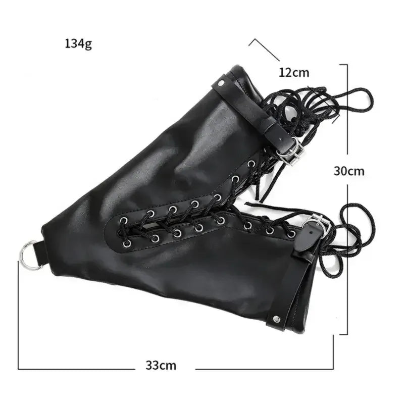 Dominitoy Black Leather Lace-Up Ankle Restraints with D-Rings