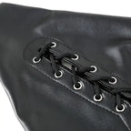 Dominitoy Black Leather Lace-Up Ankle Restraints with D-Rings