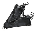 Dominitoy Black Leather Lace-Up Ankle Restraints with D-Rings
