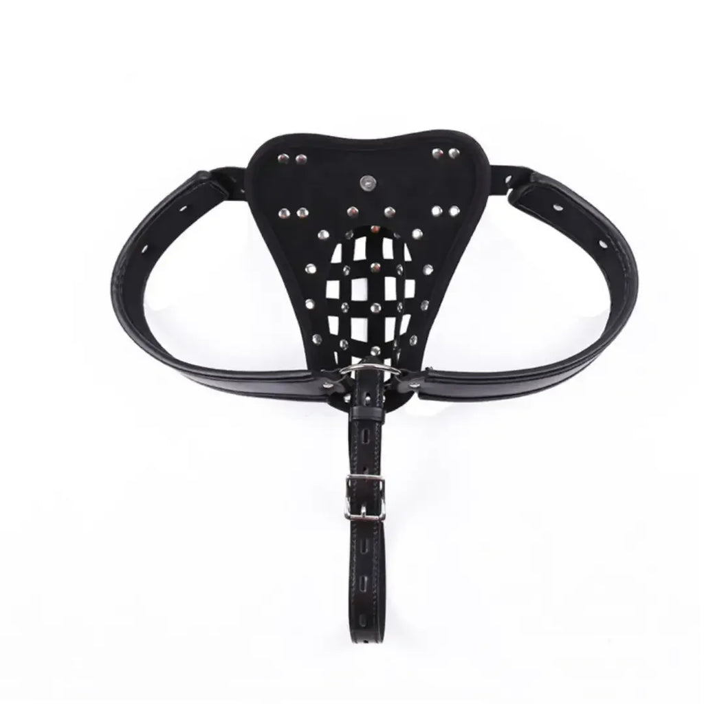 Dominitoy Black Leather Male Chastity Belt - Lockable Penis Cage