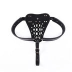 Dominitoy Black Leather Male Chastity Belt - Lockable Penis Cage