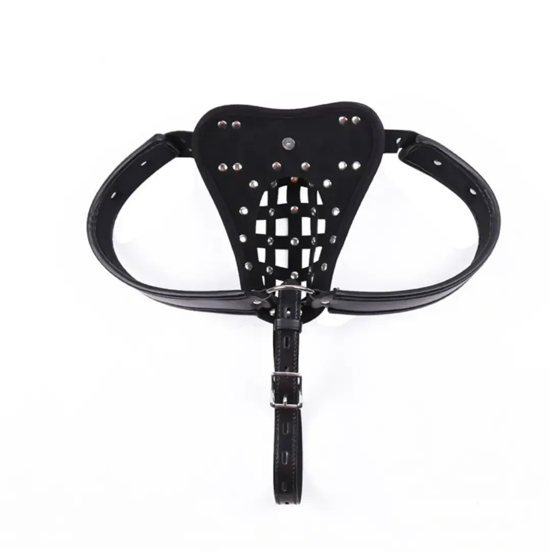 Dominitoy Black Leather Male Chastity Belt - Lockable Penis Cage