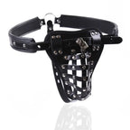 Dominitoy Black Leather Male Chastity Belt - Lockable Penis Cage