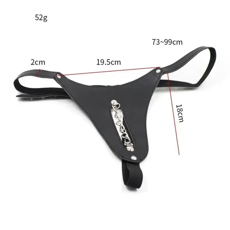 Dominitoy Black / One size Leather Low-Rise Thong with Slim Chain — Adjustable Faux-Leather Fit