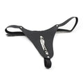 Dominitoy Black / One size Leather Low-Rise Thong with Slim Chain — Adjustable Faux-Leather Fit