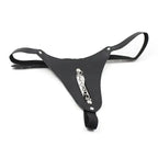 Dominitoy Black / One size Leather Low-Rise Thong with Slim Chain — Adjustable Faux-Leather Fit
