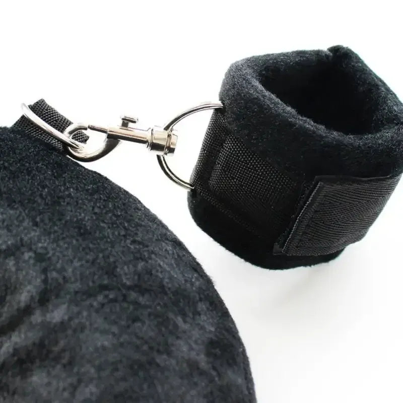 Dominitoy Black Plush Hogtie Kit — Adjustable Wrist & Ankle Cuffs with Neck Pillow Restraint