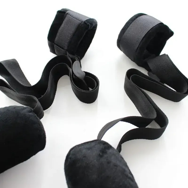 Dominitoy Black Plush Hogtie Kit — Adjustable Wrist & Ankle Cuffs with Neck Pillow Restraint