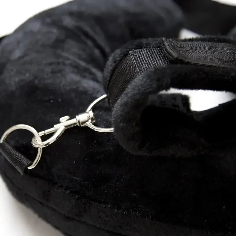 Dominitoy Black Plush Hogtie Kit — Adjustable Wrist & Ankle Cuffs with Neck Pillow Restraint