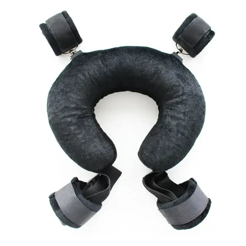 Dominitoy Black Plush Hogtie Kit — Adjustable Wrist & Ankle Cuffs with Neck Pillow Restraint