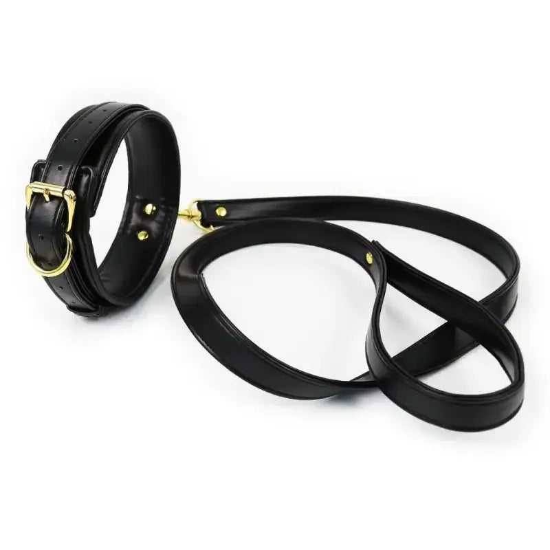 Dominitoy Black PU Leather BDSM Collar and Leash Set, Adjustable Padded Neck