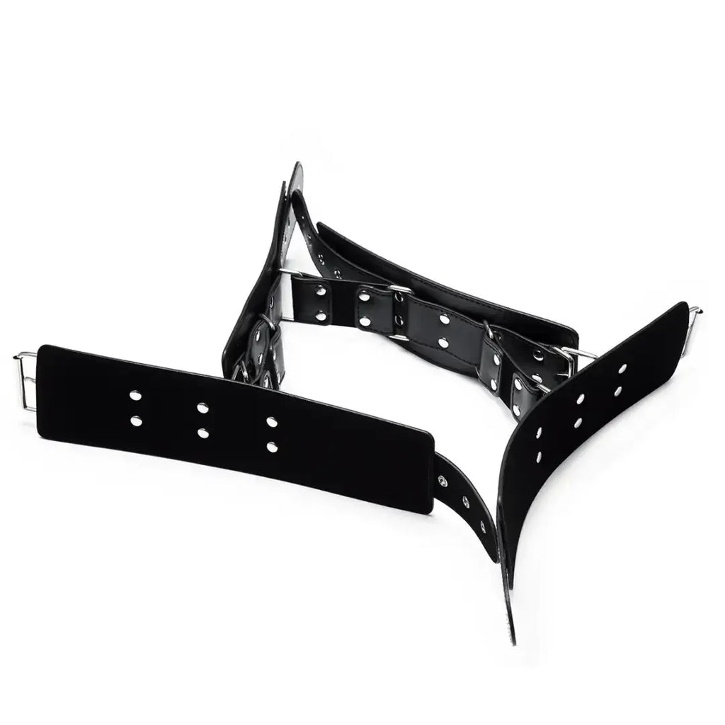 Dominitoy Black Rigid Hogtie Bondage Set - Heavy Duty Leather Restraints & Spreader Bar