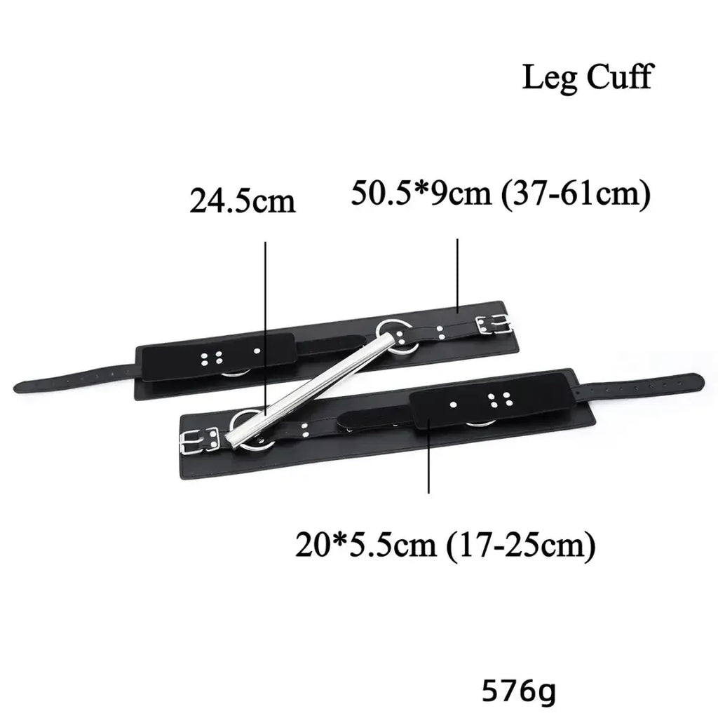 Dominitoy Black Rigid Hogtie Bondage Set - Heavy Duty Leather Restraints & Spreader Bar