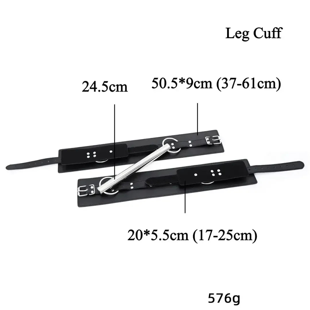 Dominitoy Black Rigid Hogtie Bondage Set - Heavy Duty Leather Restraints & Spreader Bar