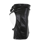 Dominitoy Black Sexy Faux Leather Crotchless Garter Skirt — Adjustable Buckles & Lace-Up