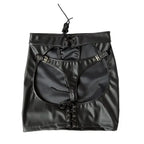 Dominitoy Black Sexy Faux Leather Crotchless Garter Skirt — Adjustable Buckles & Lace-Up