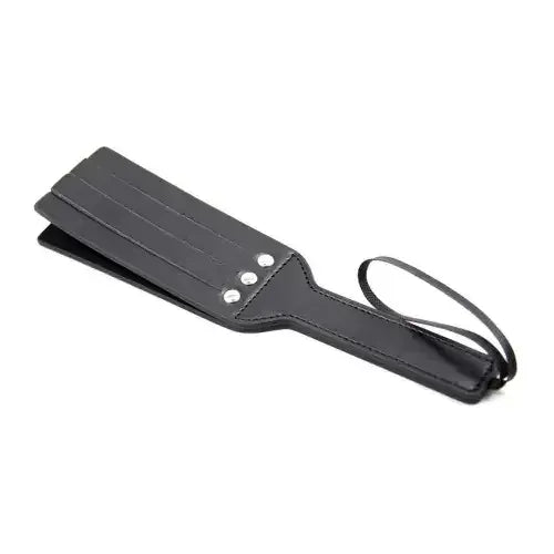 Dominitoy Black Split Slapper Spanking Paddle, Red Patent PU with Wrist Loop