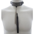 Dominitoy Black Studded Black PU Leather Chain Leash & Adjustable Collar Set