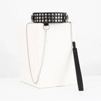Dominitoy Black Studded Black PU Leather Chain Leash & Adjustable Collar Set