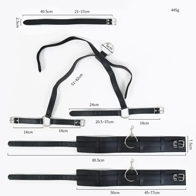 Dominitoy Black Thigh Wrist Restraints - Adjustable Leather Bondage Harness
